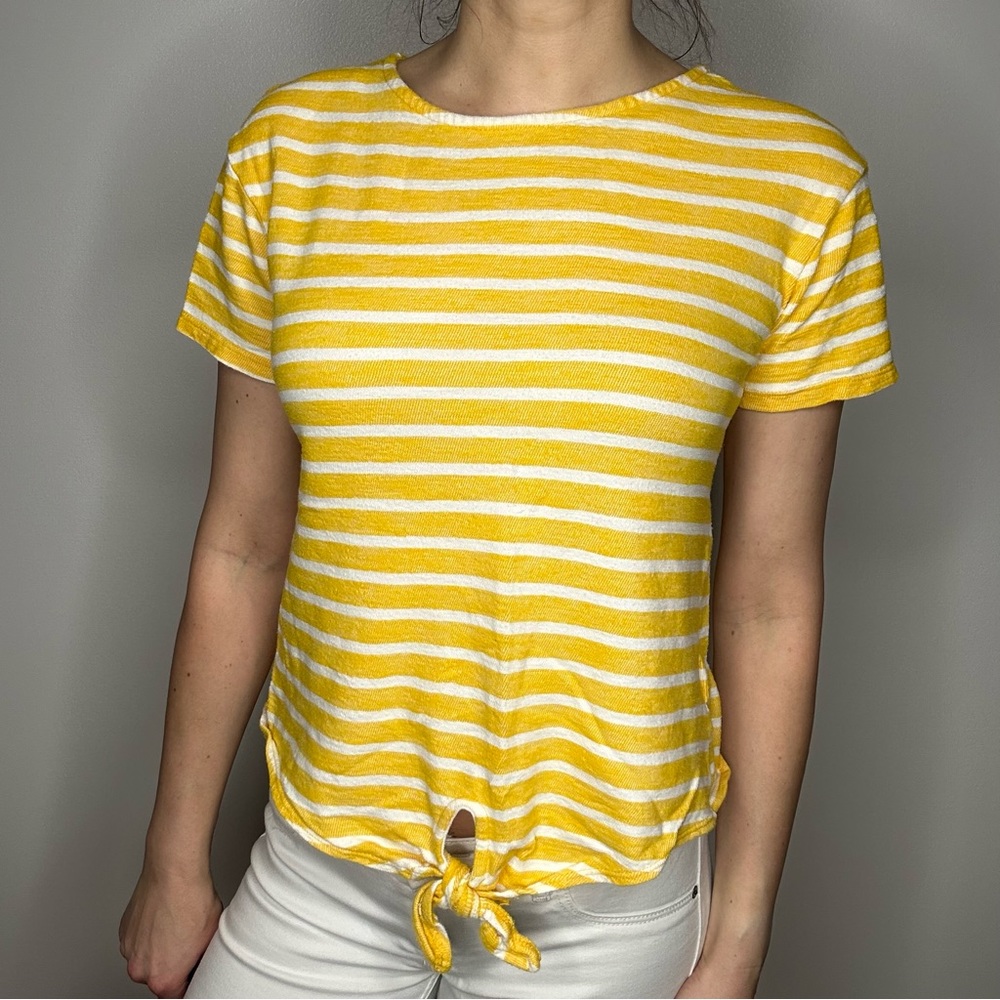 Old Navy Summer Tie Front Striped Yellow White Short Sleeve Top S